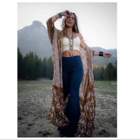 GO YOUR OWN WAY Cocoa Brown Paisley Floral Print Boho Kimono Cardi - Picture 9 of 15